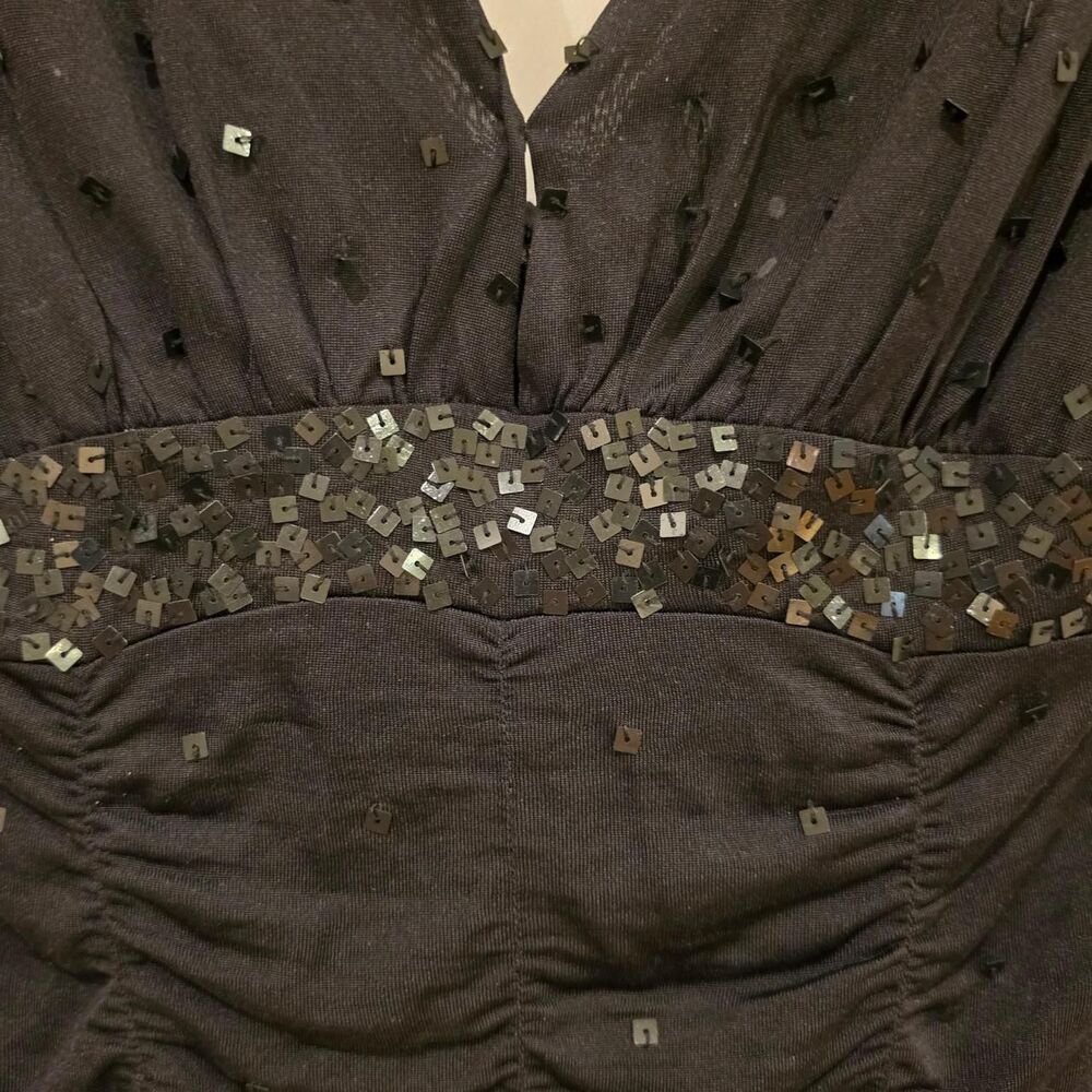 Vintage Y2k Bebe Women's Black and Silver Sequin Blouse - Picture 3 of 5